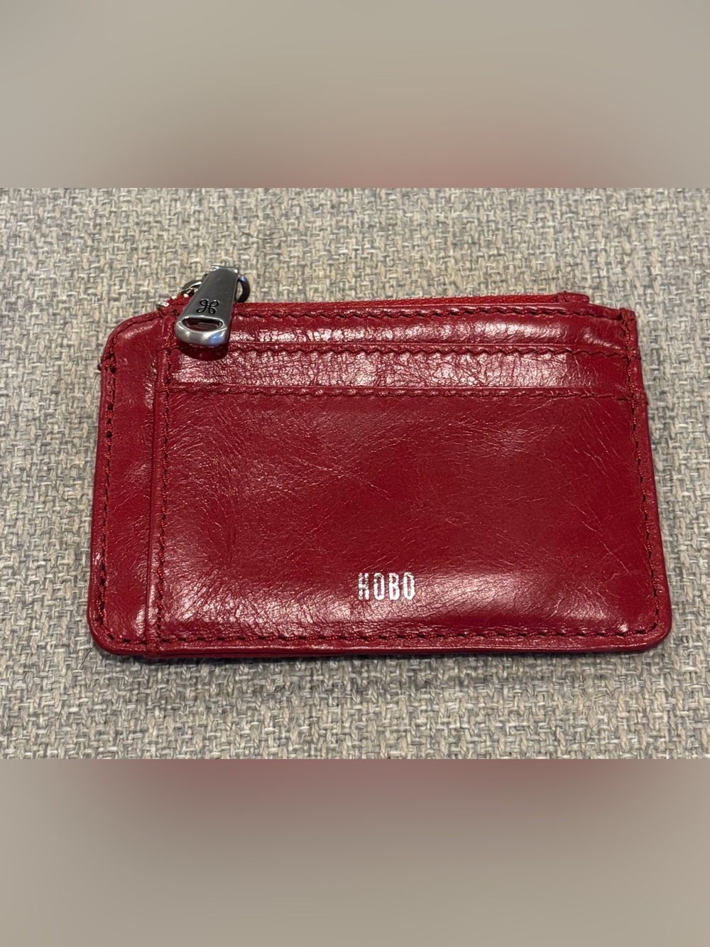 HOBO RedLeather Zip Card Holder with Silver Hardware